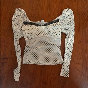 Urban outfitters Polka Dot Square Neck Long Sleeve Top - White with Black Dots